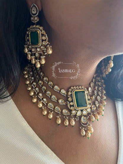 Ratnim Layered Polki Kundan Gold Finish Pearl Drops Royal Necklace Jewellery Set By Ranibaug