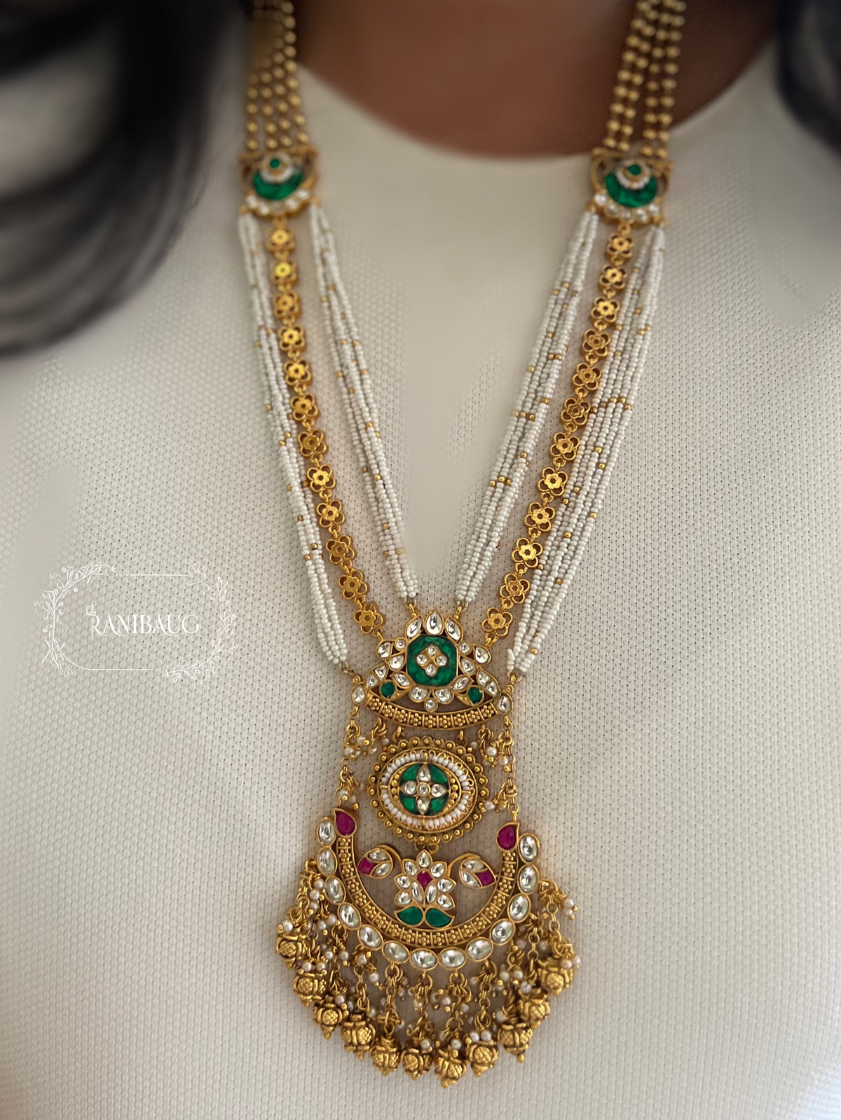 Raveena Meenakari Inspired Temple Traditional Indian Heritage Jewelry Set By Ranibaug