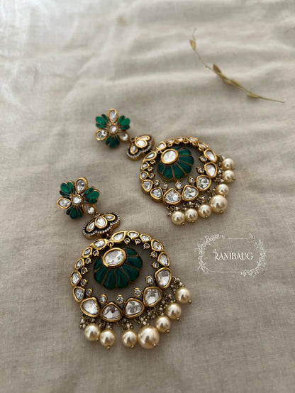 Reenu Ornate Pearl & Crystal Earrings Chandbali By Ranibaug