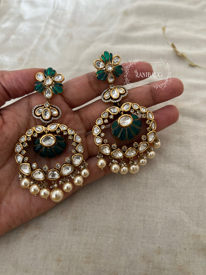 Reenu Ornate Pearl & Crystal Earrings Chandbali By Ranibaug
