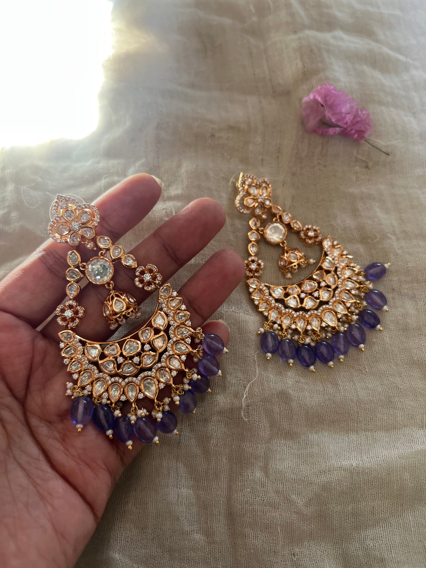 Reet Gold Plated Polki Kundan Drop Earrings | Ranibaug