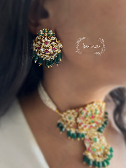 Reet Paachi Kundan Nature Inspired Bird And Floral Motifs In Ruby And Emerald Accents Heritage Choker By Ranibaug