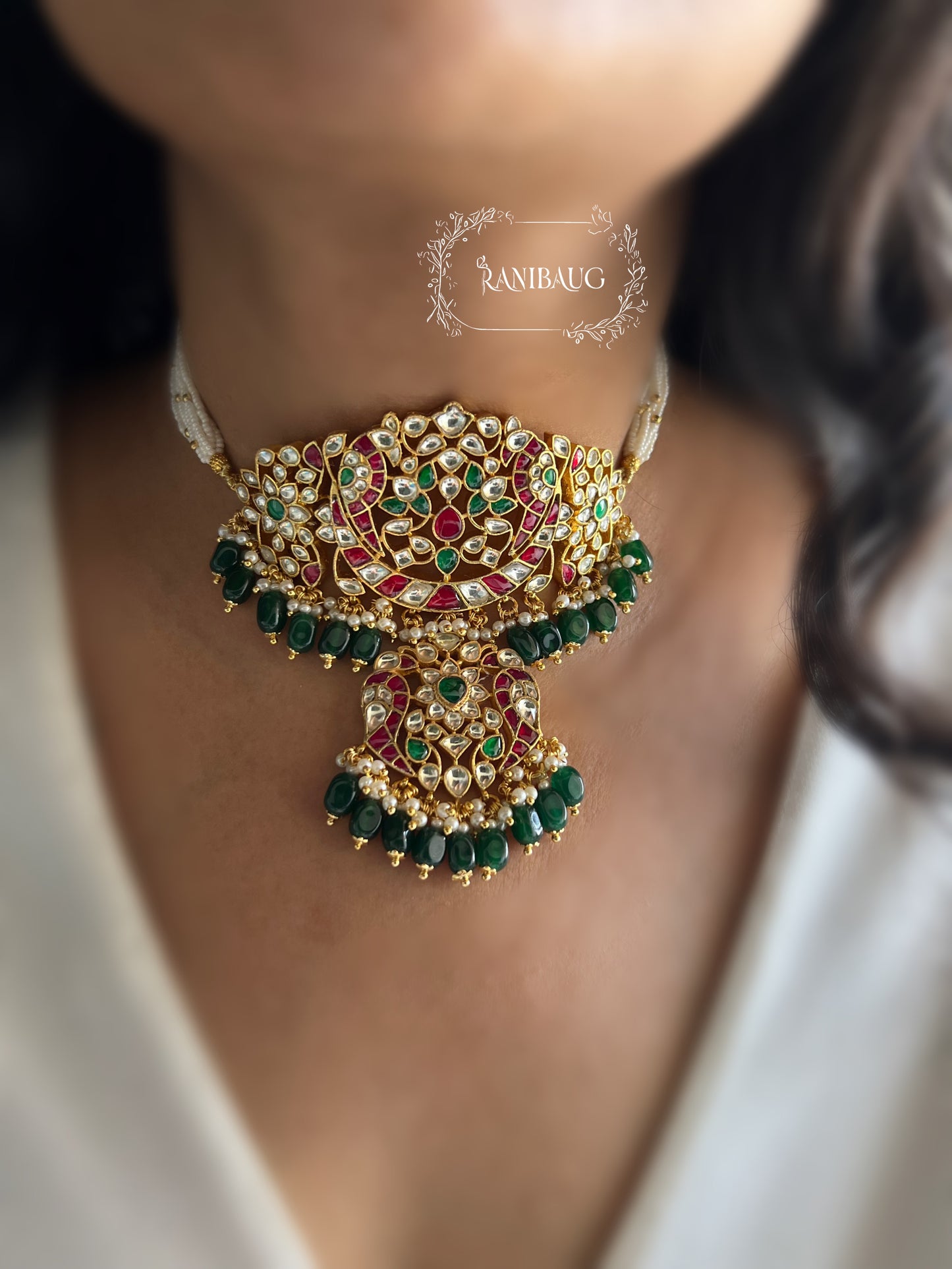 Reet Paachi Kundan Nature Inspired Bird And Floral Motifs In Ruby And Emerald Accents Heritage Choker By Ranibaug