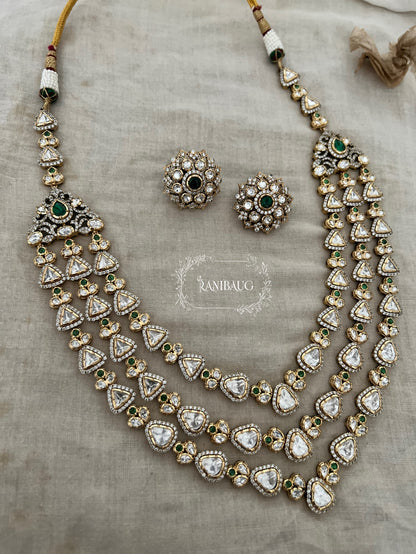 Reeti 3 Layered Polki Kundan Studded Royal Necklace Jewelry Set By Ranibaug