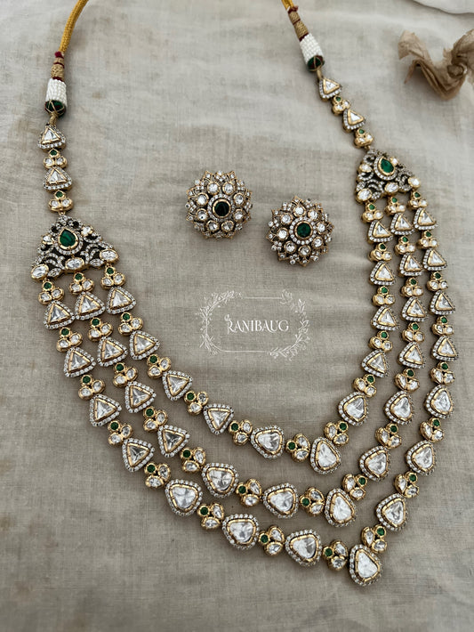 Reeti 3 Layered Polki Kundan Studded Royal Necklace Jewelry Set By Ranibaug