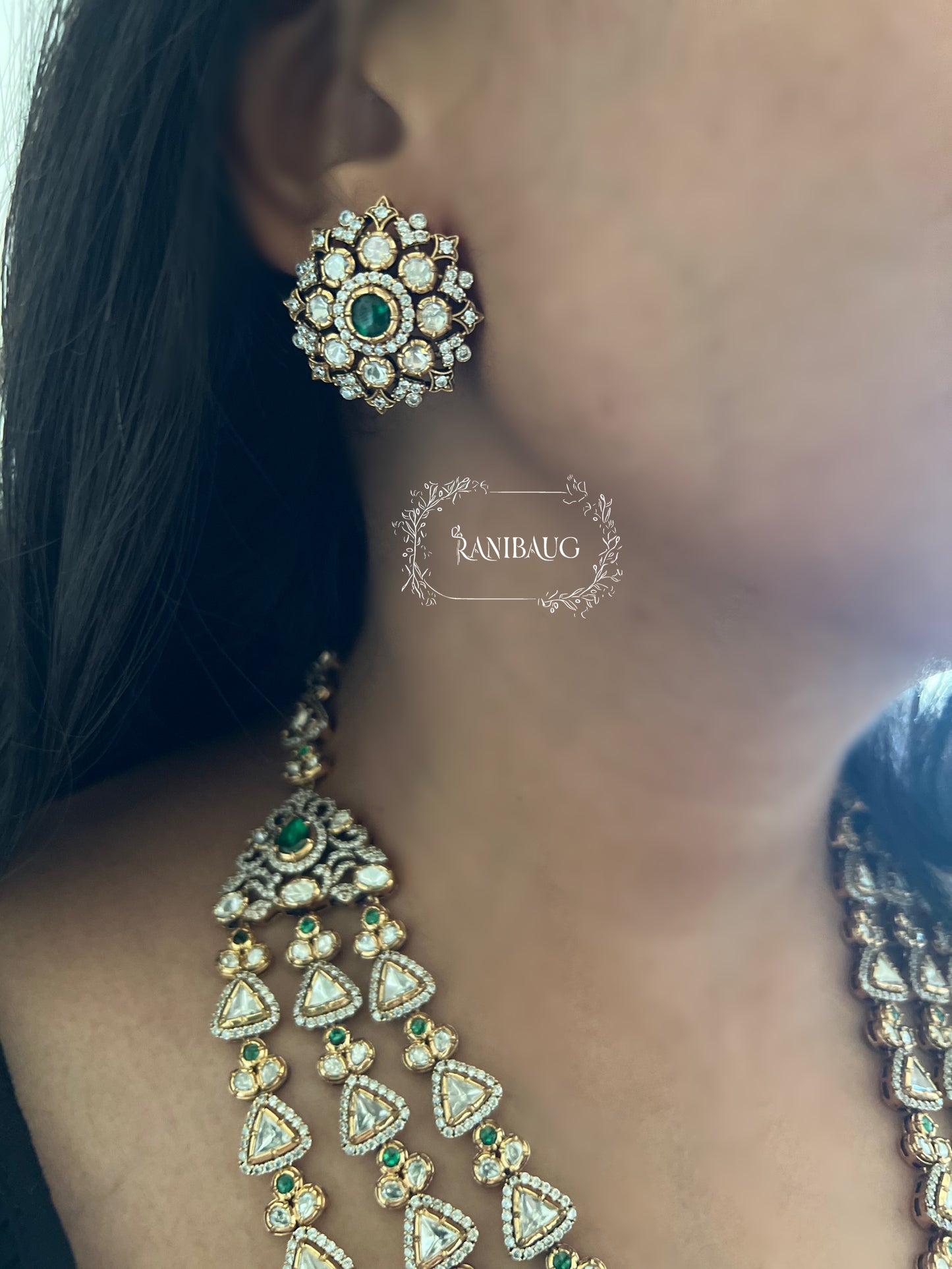 Reeti 3 Layered Polki Kundan Studded Royal Necklace Jewelry Set By Ranibaug