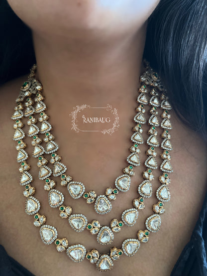 Reeti 3 Layered Polki Kundan Studded Royal Necklace Jewelry Set By Ranibaug