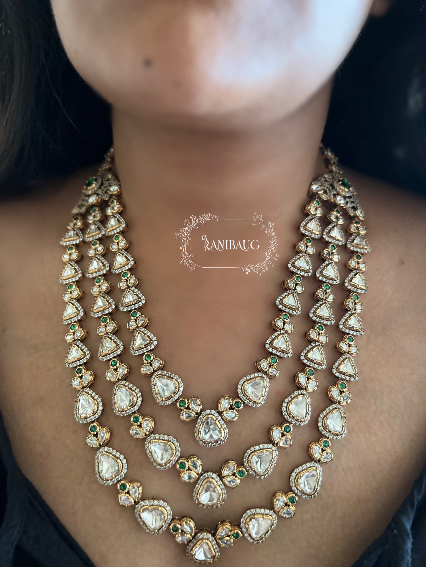 Reeti 3 Layered Polki Kundan Studded Royal Necklace Jewelry Set By Ranibaug