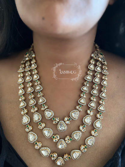 Reeti 3 Layered Polki Kundan Studded Royal Necklace Jewelry Set By Ranibaug