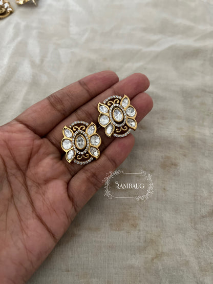Reeva Butterfly Polki Kundan Gold Finish Designer Ear Stud Jewelry By Ranibaug