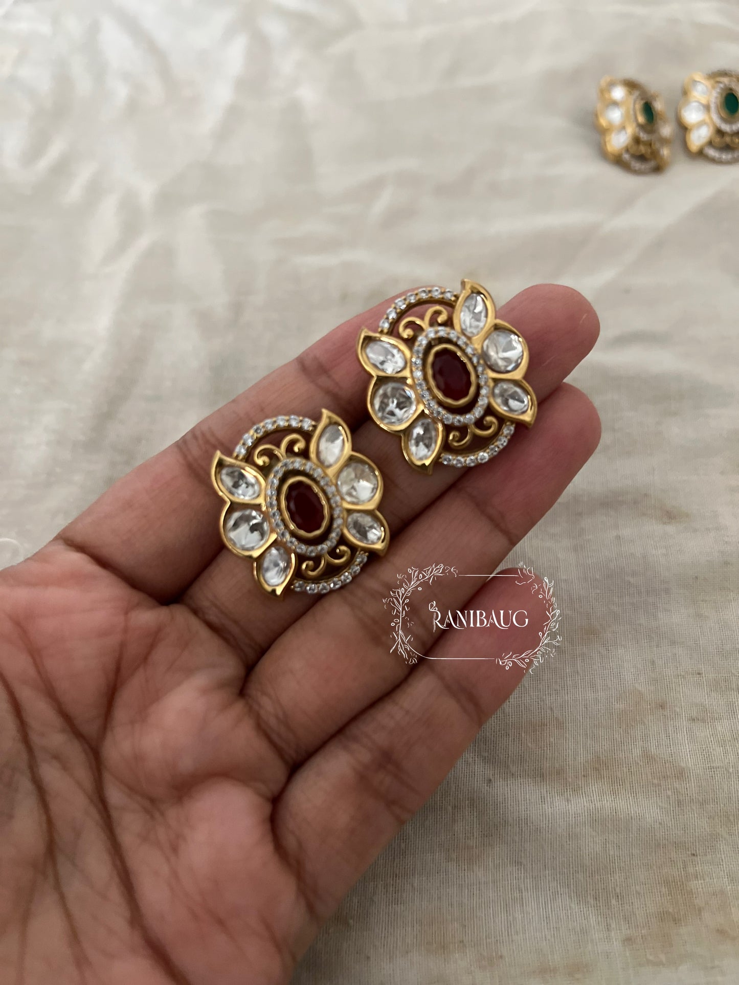 Reeva Butterfly Polki Kundan Gold Finish Designer Ear Stud Jewelry By Ranibaug