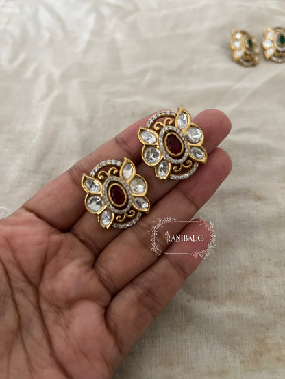 Reeva Butterfly Polki Kundan Gold Finish Designer Ear Stud Jewelry By Ranibaug