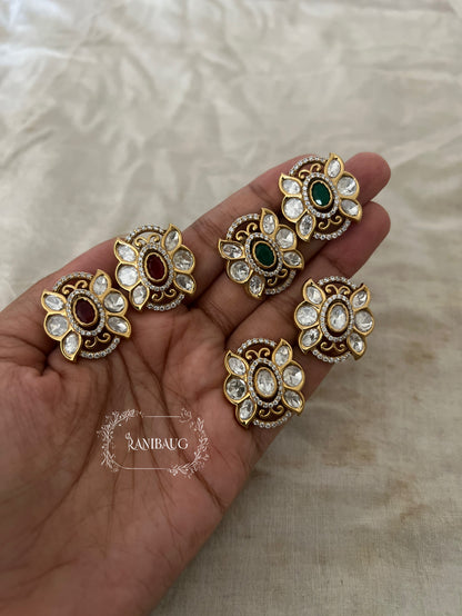 Reeva Butterfly Polki Kundan Gold Finish Designer Ear Stud Jewelry By Ranibaug