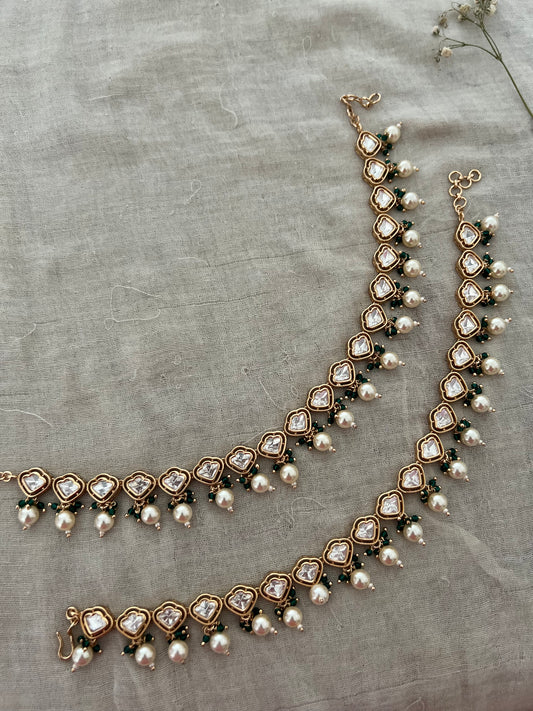 Rekha Gold Plated Kundan And Pearl Studded Anklets For Women By Ranibaug