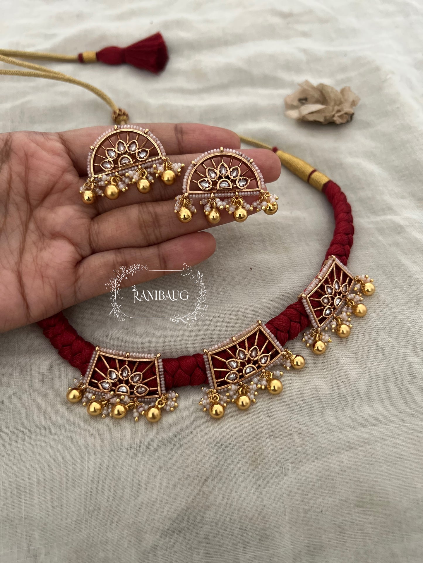 Resham Gold Plated Heritage Necklace Set In Silk By Ranibaug | Unique Heritage And Contemporary Indian Traditional Jewellery Set