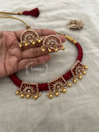 Resham Gold Plated Heritage Necklace Set In Silk By Ranibaug | Unique Heritage And Contemporary Indian Traditional Jewellery Set