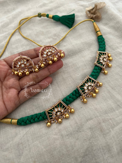 Resham Gold Plated Heritage Necklace Set In Silk By Ranibaug | Unique Heritage And Contemporary Indian Traditional Jewellery Set