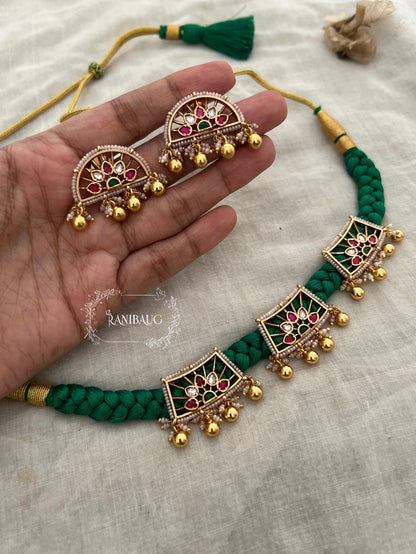 Resham Gold Plated Heritage Necklace Set In Silk By Ranibaug | Unique Heritage And Contemporary Indian Traditional Jewellery Set