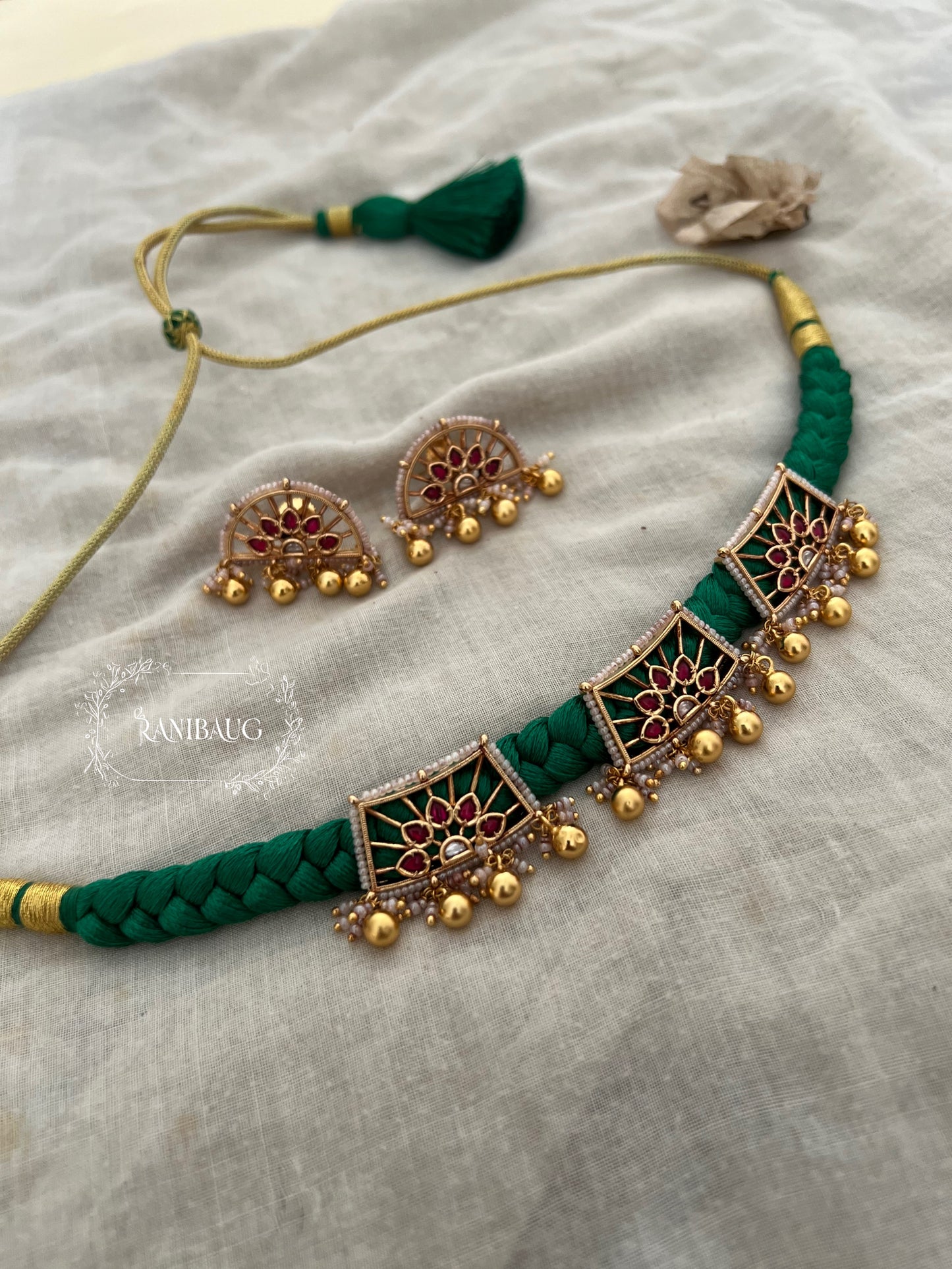 Resham Gold Plated Heritage Necklace Set In Silk By Ranibaug | Unique Heritage And Contemporary Indian Traditional Jewellery Set