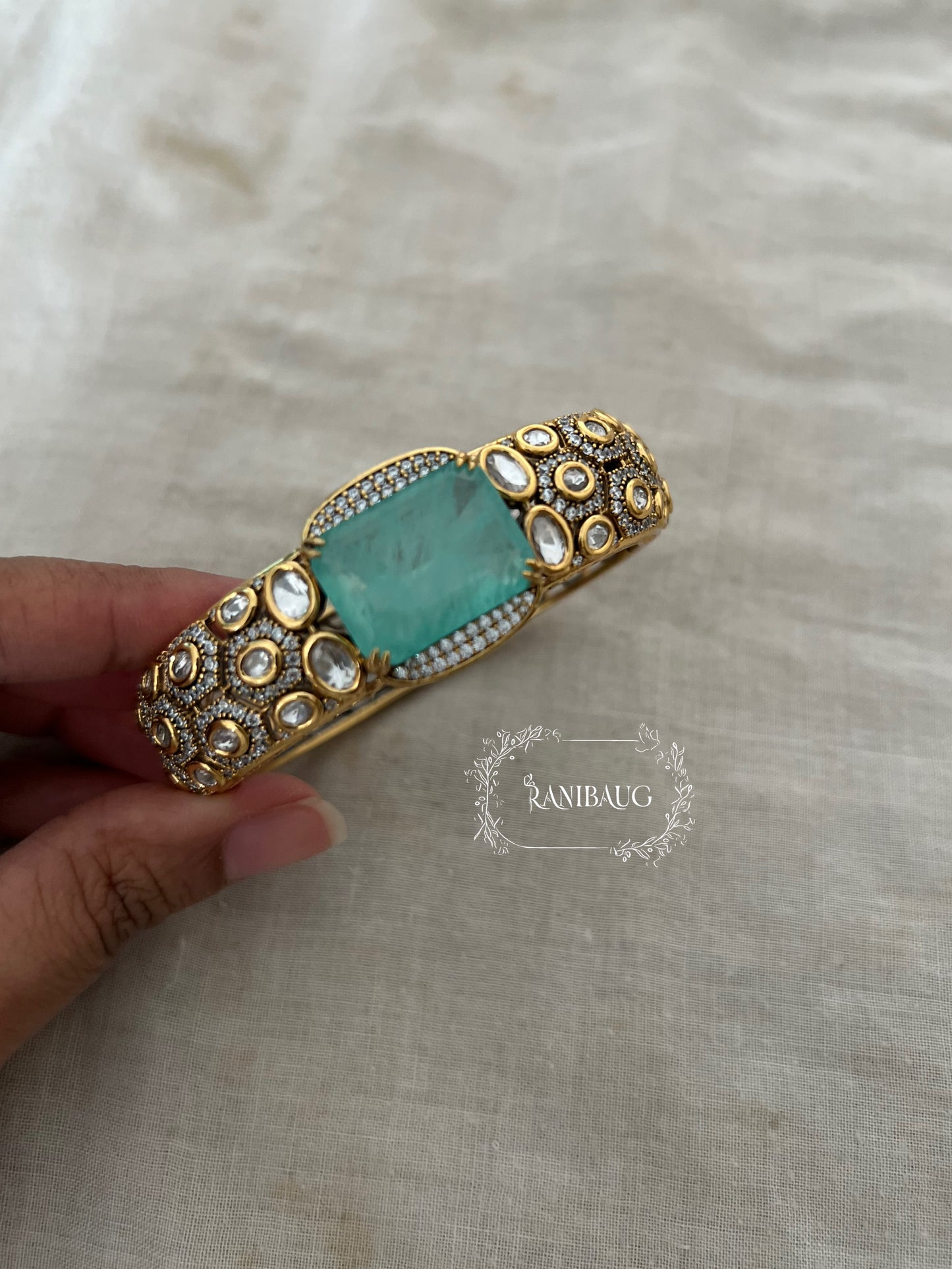 Revati Polki Kundan Gold Finish Royal Indian Statement Bracelet By Ranibaug