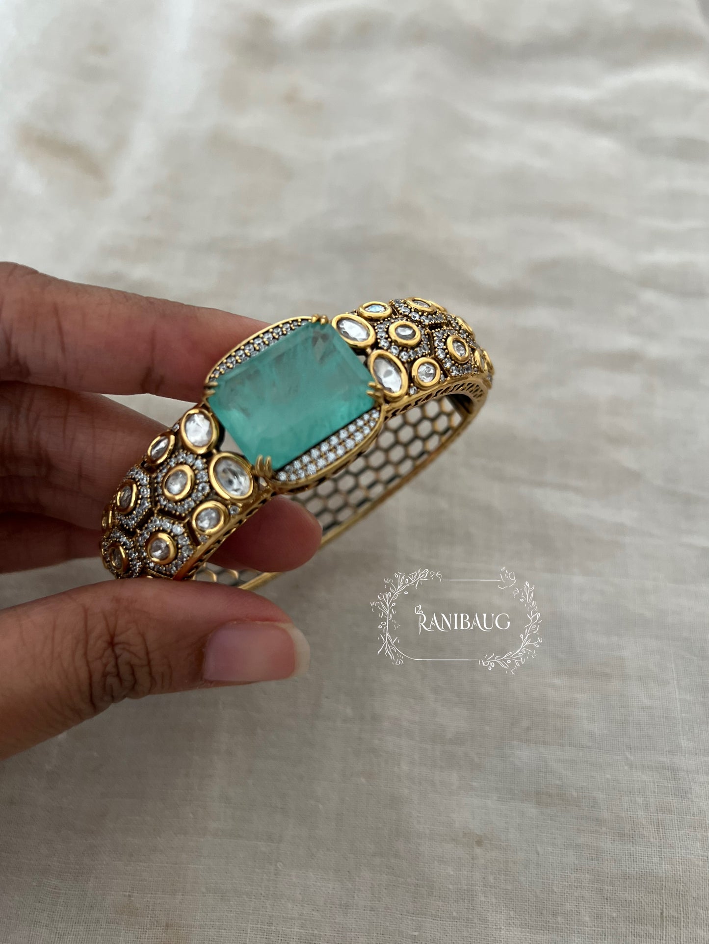 Revati Polki Kundan Gold Finish Royal Indian Statement Bracelet By Ranibaug
