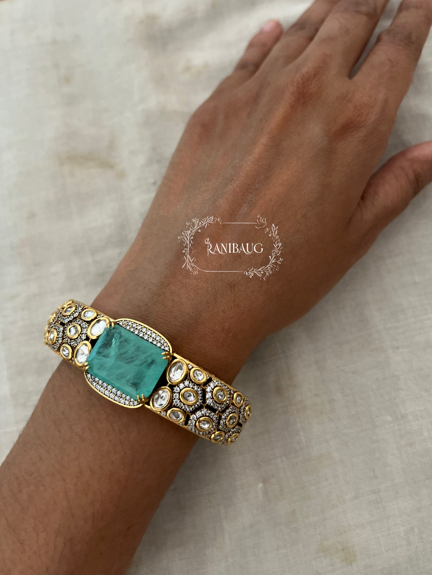 Revati Polki Kundan Gold Finish Royal Indian Statement Bracelet By Ranibaug