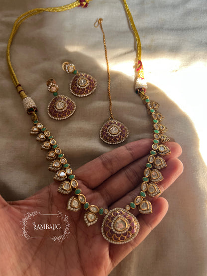 Rhea Heritage Inspired Enamel Polki Gold Finish Necklace Jewellery Set By Ranibaug