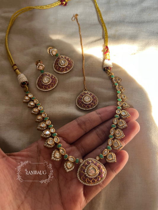 Rhea Heritage Inspired Enamel Polki Gold Finish Necklace Jewellery Set By Ranibaug