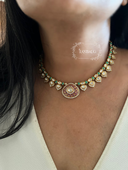 Rhea Heritage Inspired Enamel Polki Gold Finish Necklace Jewellery Set By Ranibaug