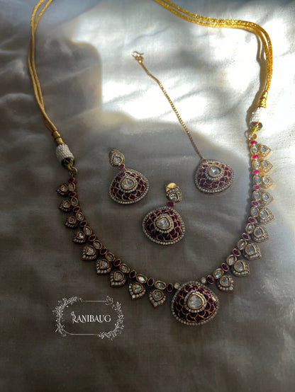 Rhea Heritage Inspired Enamel Polki Gold Finish Necklace Jewellery Set By Ranibaug
