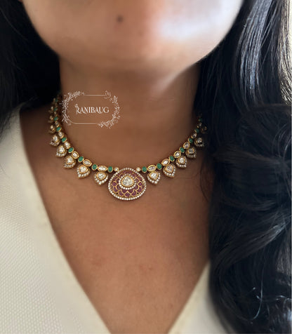 Rhea Heritage Inspired Enamel Polki Gold Finish Necklace Jewellery Set By Ranibaug