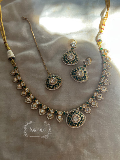 Rhea Heritage Inspired Enamel Polki Gold Finish Necklace Jewellery Set By Ranibaug