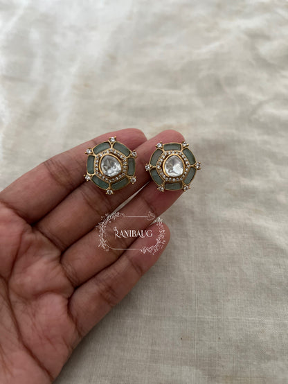 Rheana Gold Finish Red And Green Stone Adorned Kundan Studded Ear Stud By Ranibaug