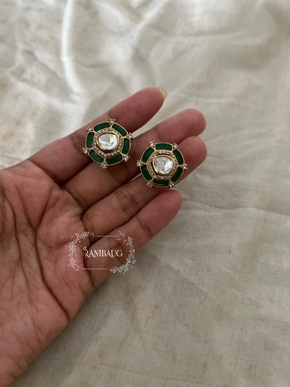 Rheana Gold Finish Red And Green Stone Adorned Kundan Studded Ear Stud By Ranibaug
