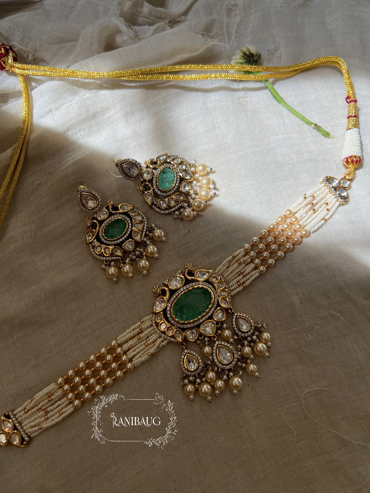 Richa Royal Kundan Pearls Choker Necklace Set By Ranibaug