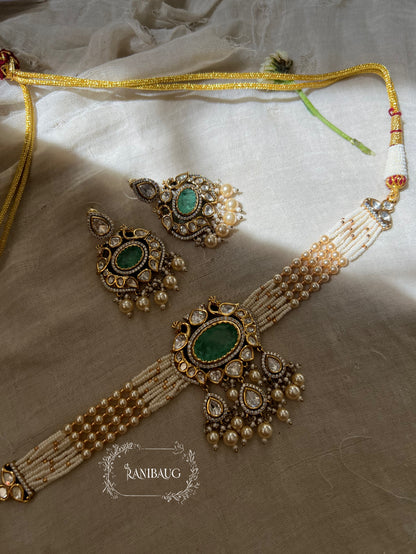 Richa Royal Kundan Pearls Choker Necklace Set By Ranibaug