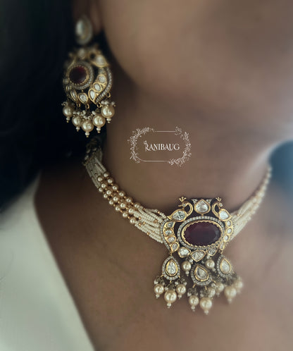 Richa Royal Kundan Pearls Choker Necklace Set By Ranibaug
