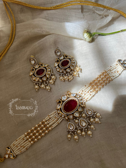 Richa Royal Kundan Pearls Choker Necklace Set By Ranibaug