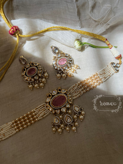 Richa Royal Kundan Pearls Choker Necklace Set By Ranibaug