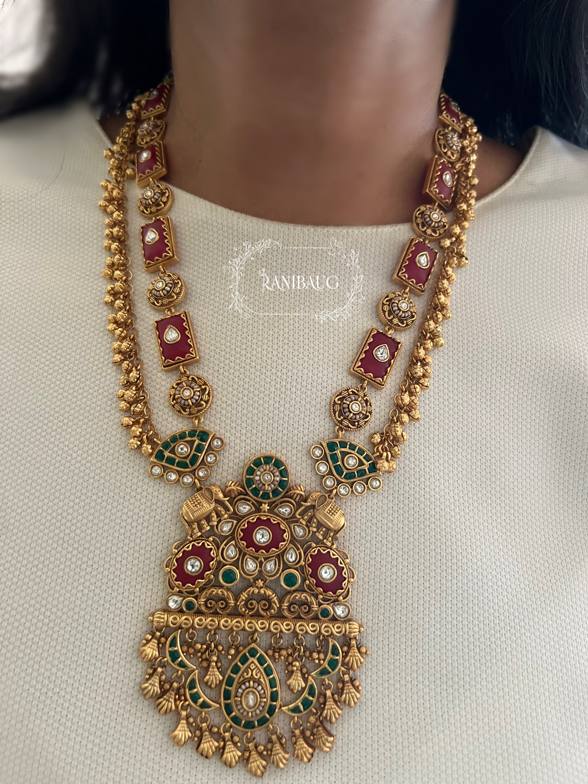 Riddhima Gold Finish Designer Heritage Necklace Set By Ranibaug
