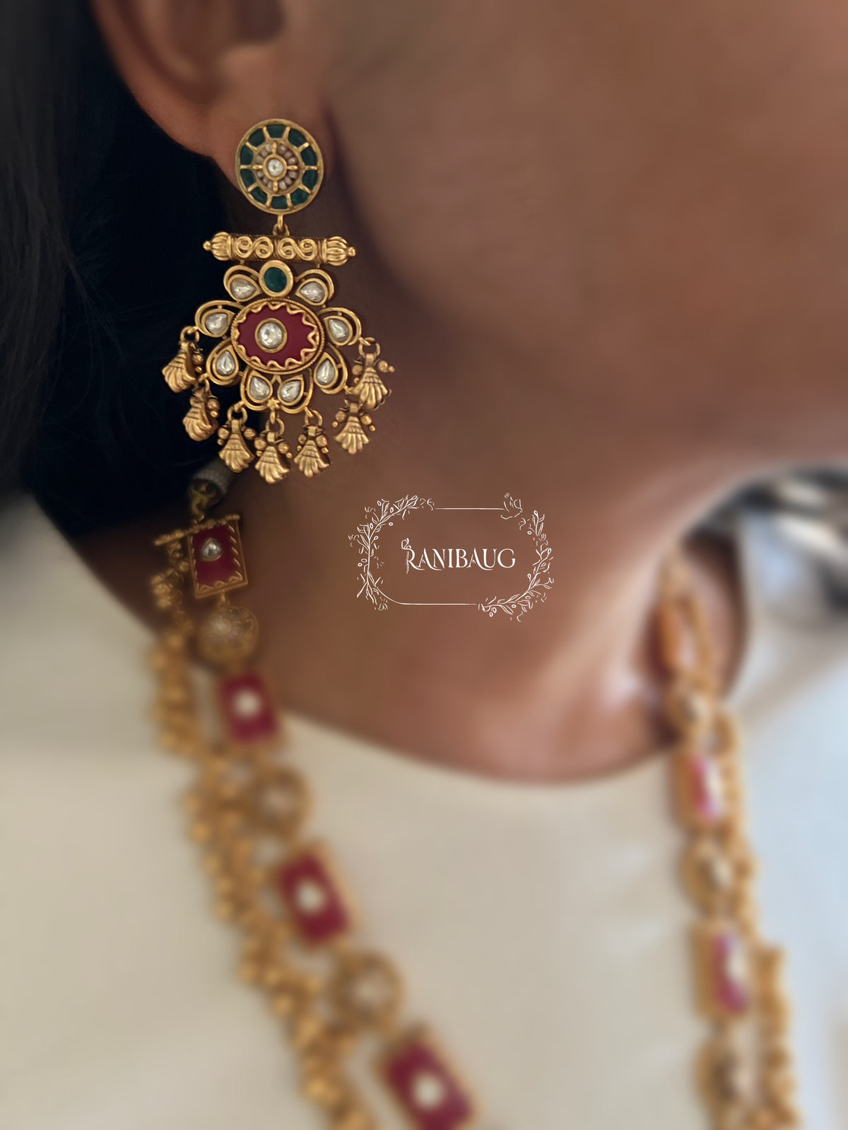 Riddhima Gold Finish Designer Heritage Necklace Set By Ranibaug