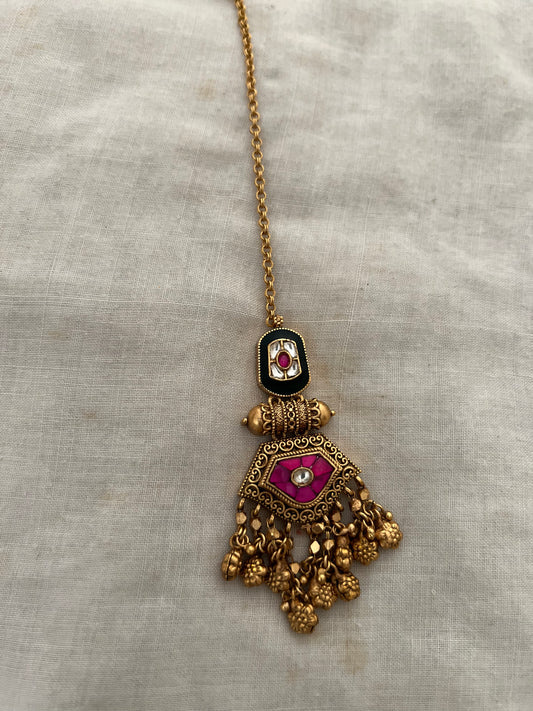 Ridhima Heritage Antique Gold Finish Enamel Maang Tikka Hair Jewelry By Ranibaug