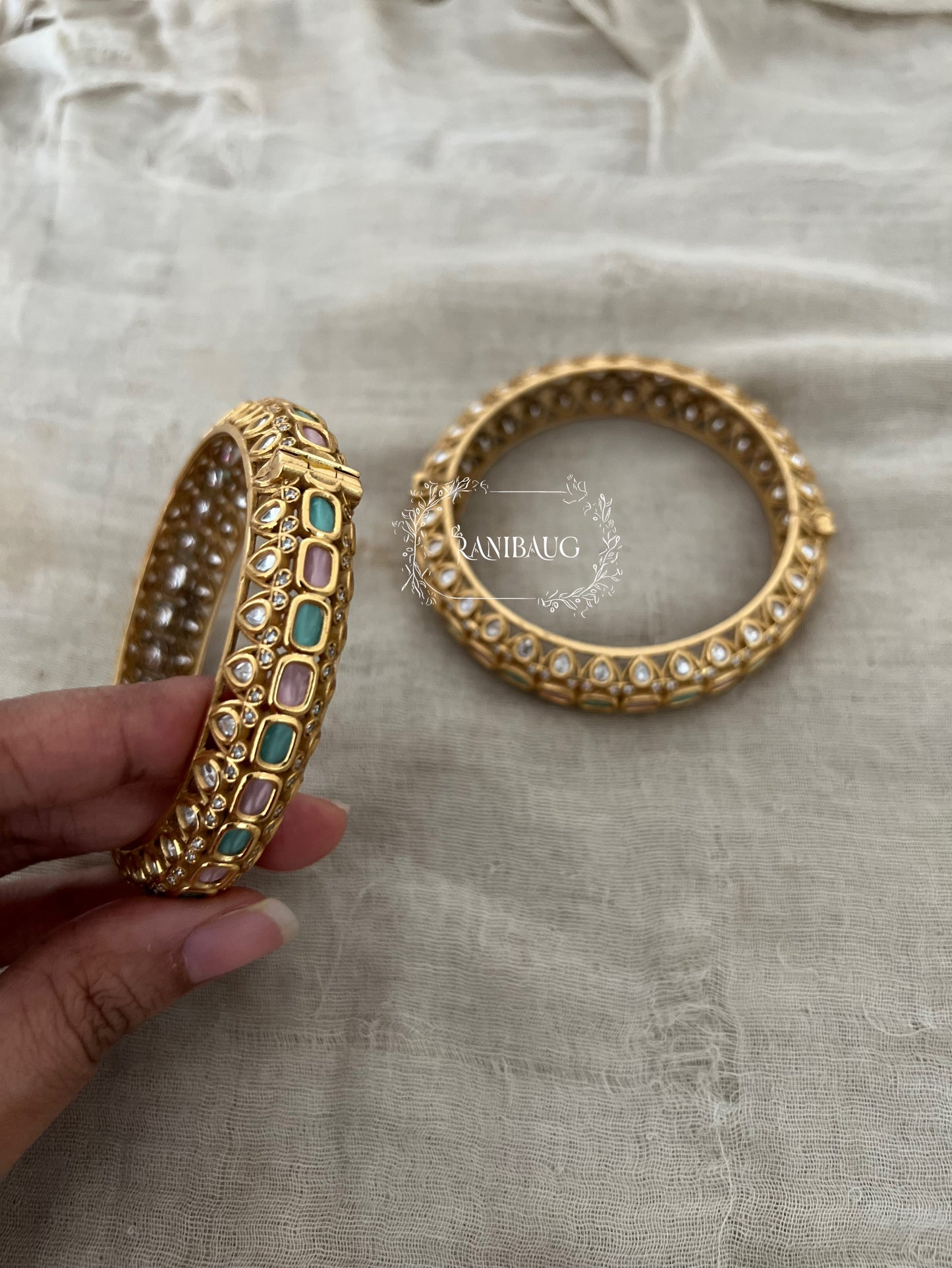 Rikta Punjabi Traditional Bridal Bangles Polki Kundan Studded In Premium Gold Finish By Ranibaug