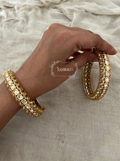 Rikta Punjabi Traditional Bridal Bangles Polki Kundan Studded In Premium Gold Finish By Ranibaug