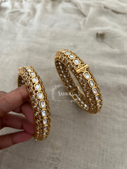 Rikta Punjabi Traditional Bridal Bangles Polki Kundan Studded In Premium Gold Finish By Ranibaug