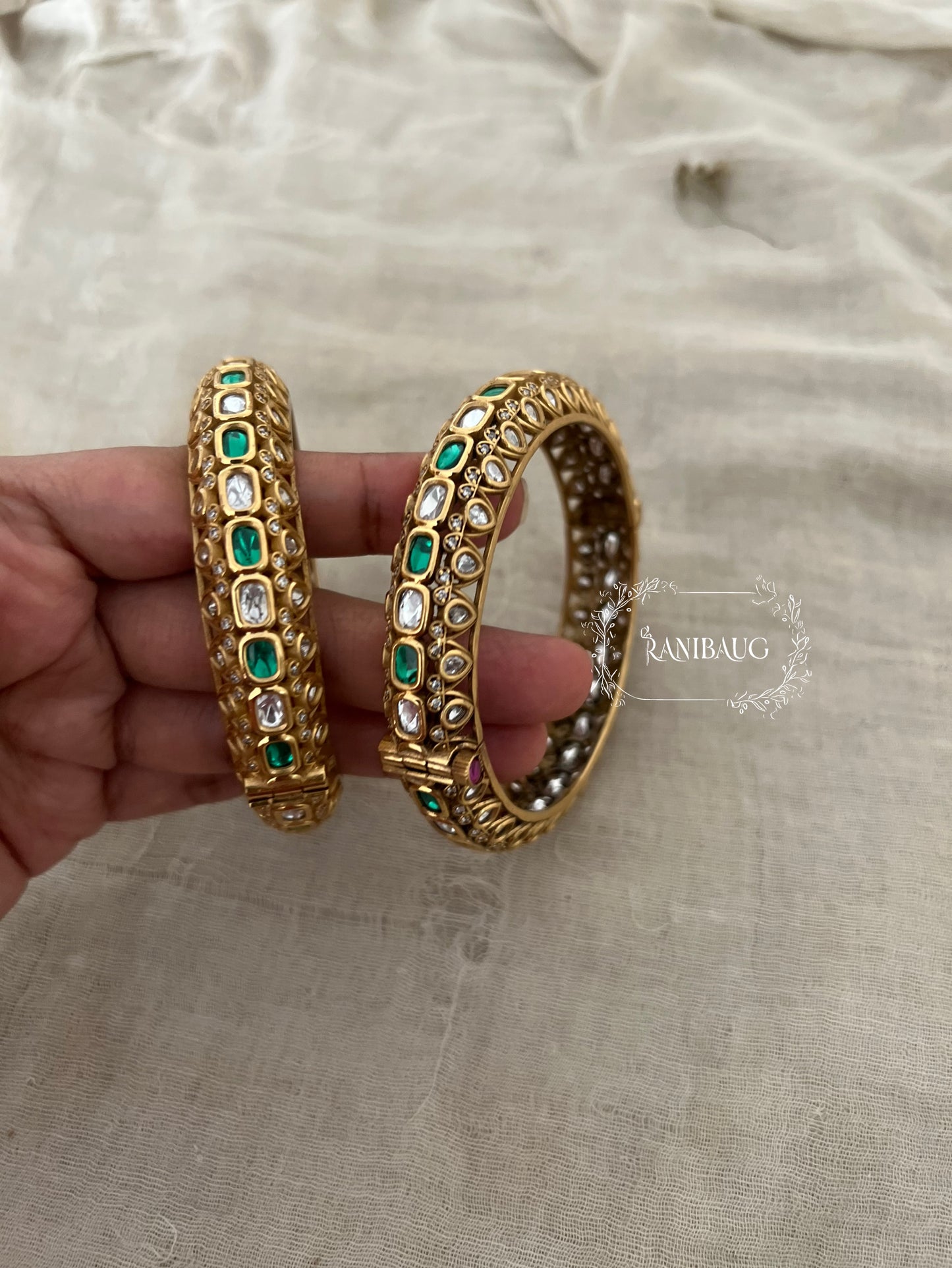 Rikta Punjabi Traditional Bridal Bangles Polki Kundan Studded In Premium Gold Finish By Ranibaug