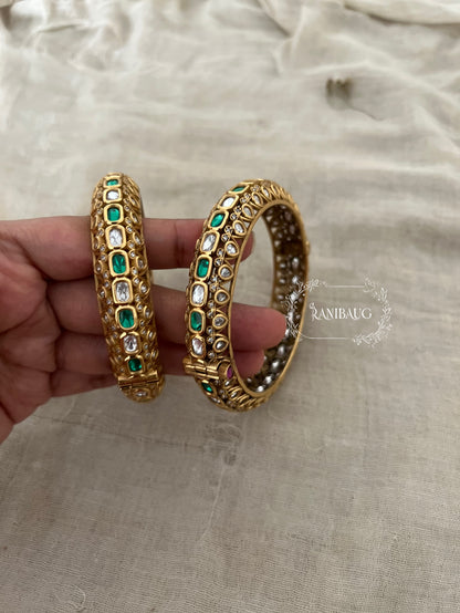 Rikta Punjabi Traditional Bridal Bangles Polki Kundan Studded In Premium Gold Finish By Ranibaug