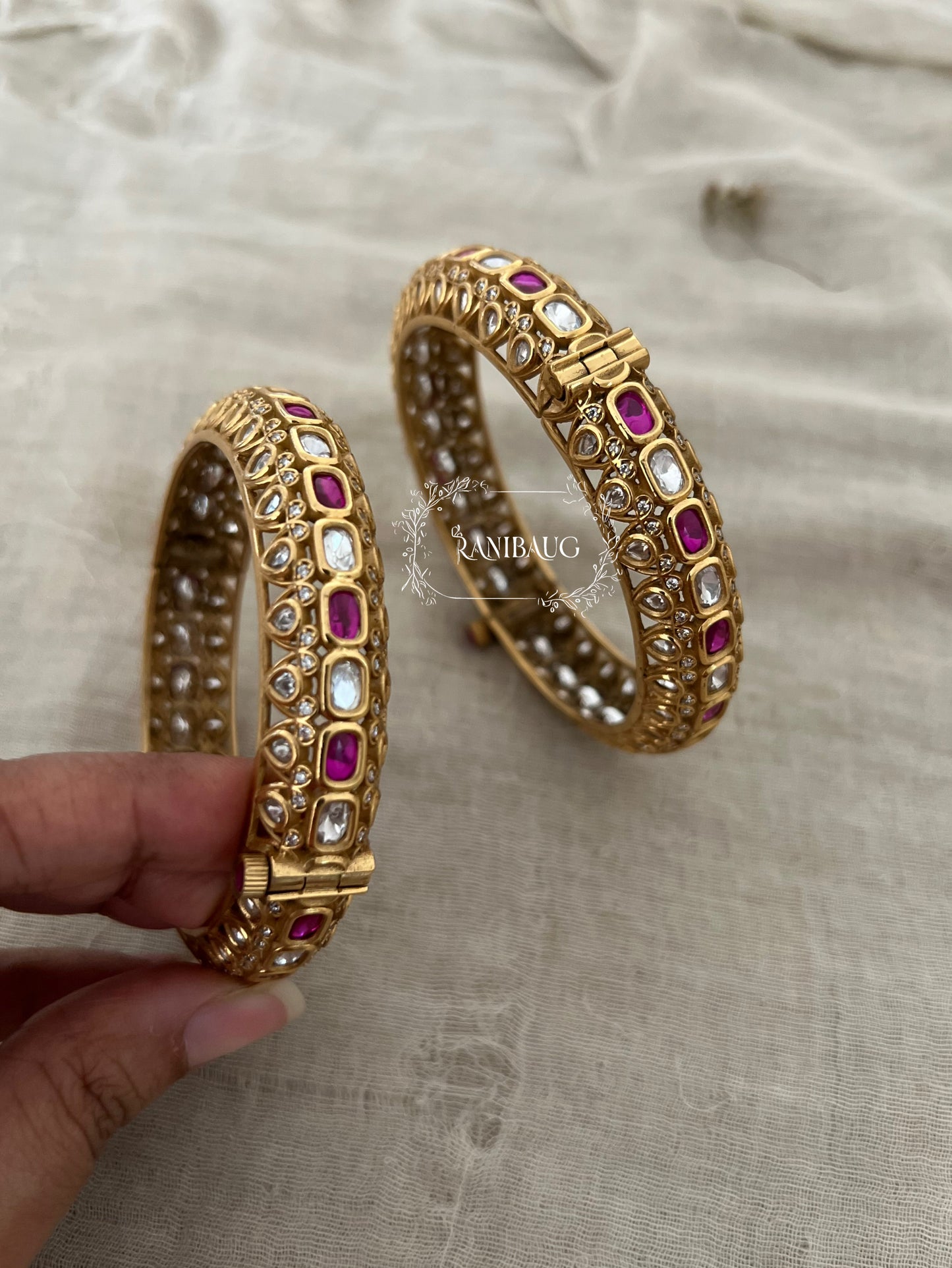 Rikta Punjabi Traditional Bridal Bangles Polki Kundan Studded In Premium Gold Finish By Ranibaug
