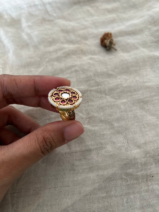 Rikta Red Ring With Kundan Stone Motif For Saree By Ranibaug