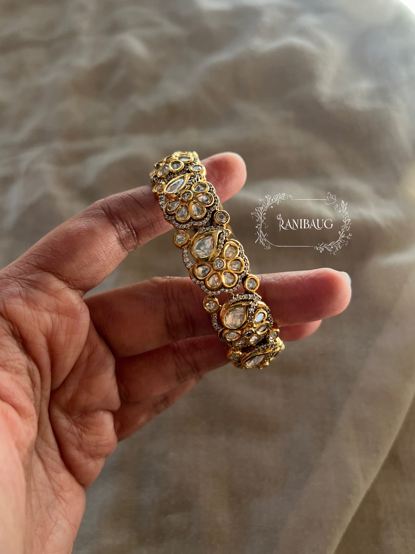 Rikta Victorian Polki Studded Royal Statement Vintage Bangle Collection By Ranibaug